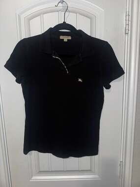 Burberry London Women's Black Pique Polo Shirt with Nova Check Placket